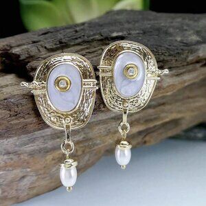 NEW Etruscan Revival 14K Gold Plated Pearl Drop Earrings